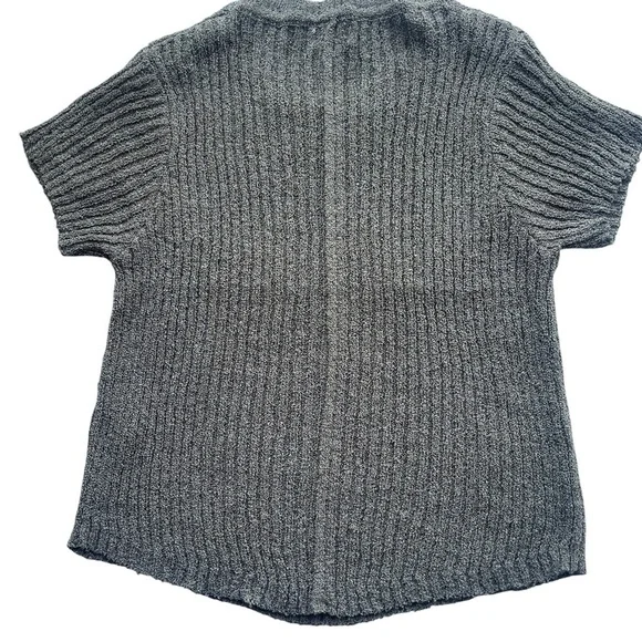 POL Gray Ribbed Knit Short Sleeve Top Casual Soft Stretch Tee - Picture 3 of 4